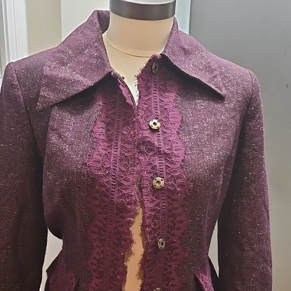 Bisou Bisou Plum Lace-Accented Blazer - Picture 1 of 4